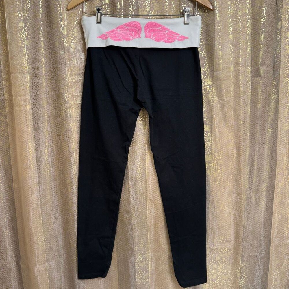 Victorias Secret Vintage White Pink Sequin Angel Wing Foldover Leggings Med